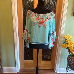 Umgee Floral Butterflies and Dragonflies Off Shoulder Top Size M